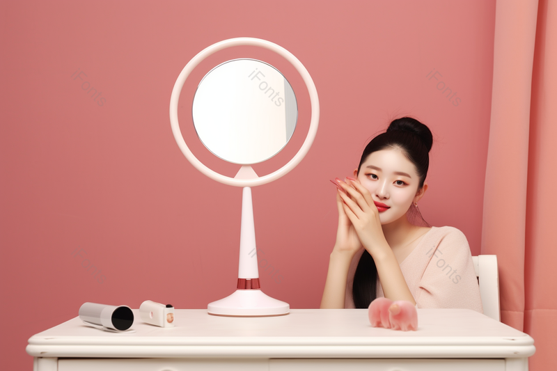 美女美妆博主手机直播化妆擦粉底,高清,摄影图,摄影图片,图片大全,摄影图免费下载